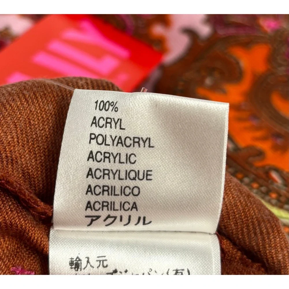 Oilily Paisley Scarf Wrap Brown Pink Orange‎ Gold Embroidery Womens 2029
